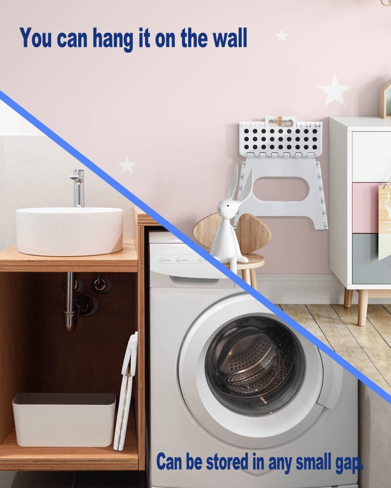 ACKO 2PACK Folding Step Stool - 11" Height Premium Heavy Duty Foldable Stool for Kids and Adults, Plastic Stepping Stool for Kitchen Bathroom, White - Image 5